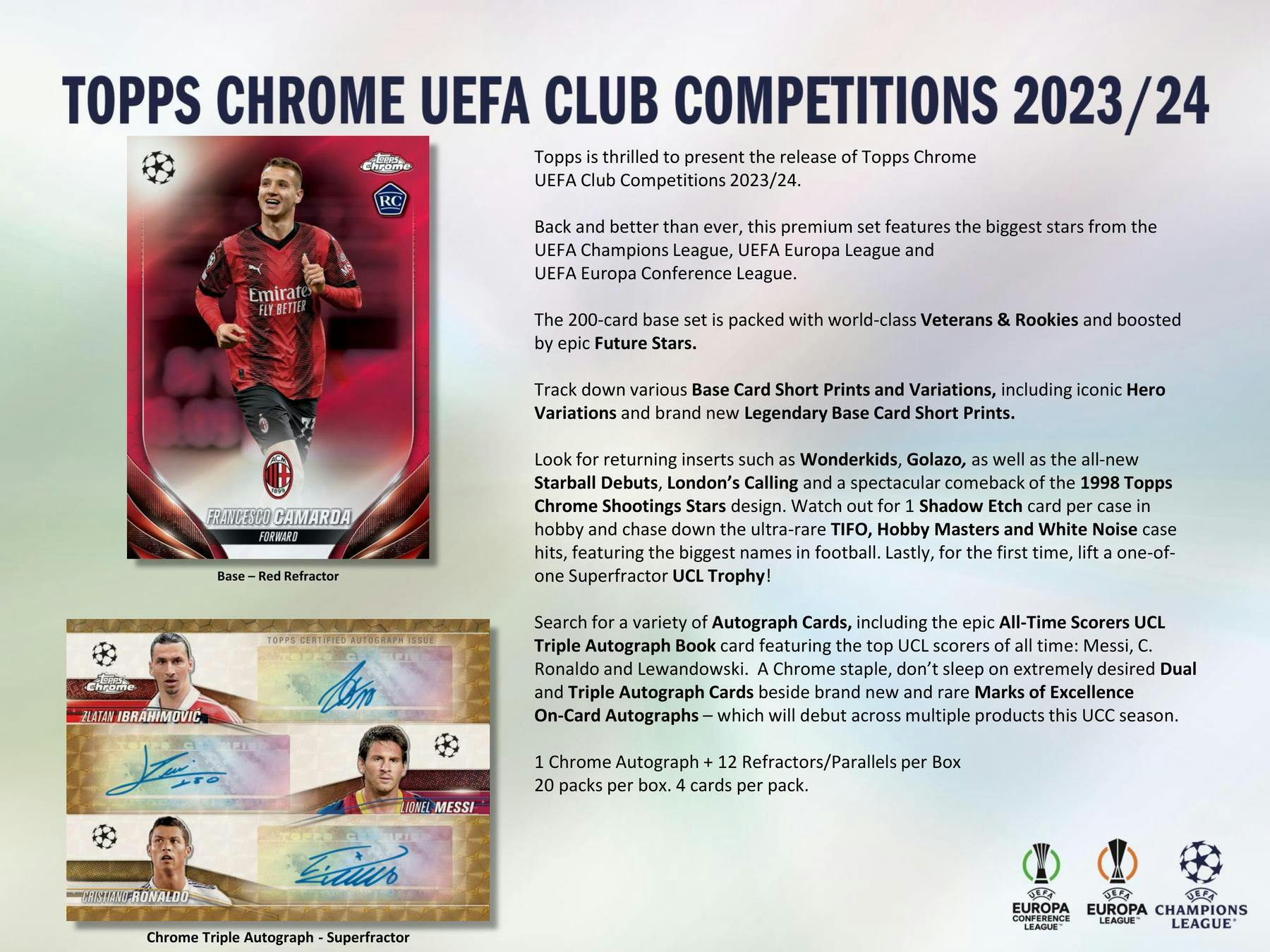 Boîte de loisirs pour compétitions de clubs de l'UEFA Topps Chrome 2023-24 (précommande)