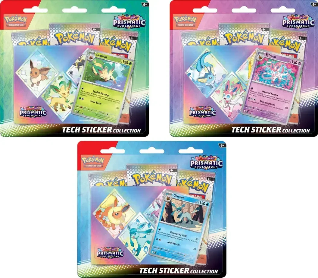 Blister de la collection d'autocollants techniques Pokémon Prismatic Evolutions (précommande)